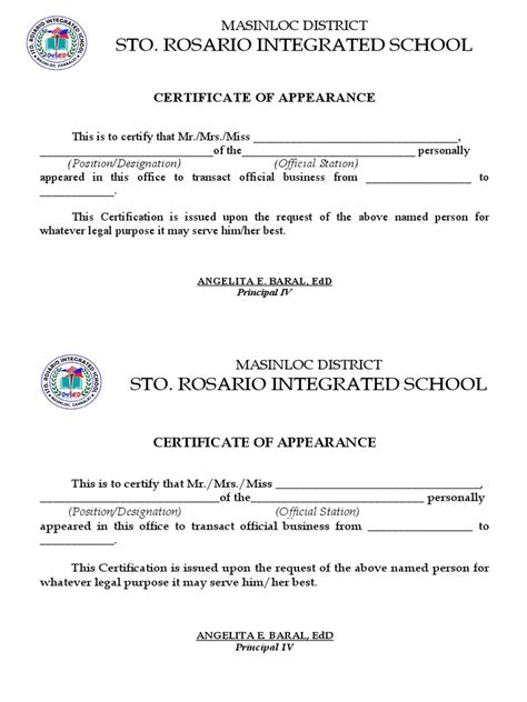 Certificate Of Appearance Template Pdf