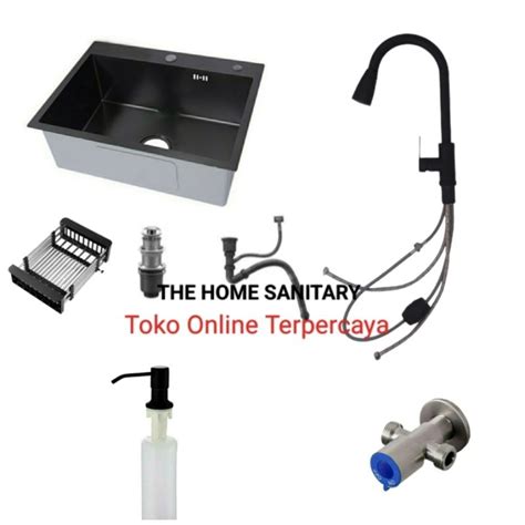 Jual Paket Lengkap Kitchen Sink JKM 6045 Black Paket Kran Tarik