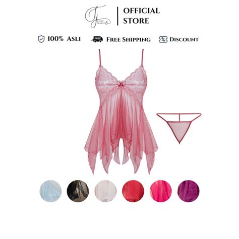 Jual SJPOP Pakaian Lingerie Sexy V Neck Model Renda Serat Mesh Eksotis G String Bra Set Dress