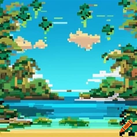 Pixel Art Tropical Paradise With Beaches Jungles And Tropical Animals