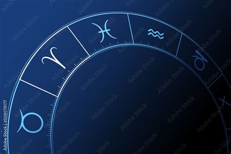 Sign of Aries on the wheel of the zodiac on blue background. First ...