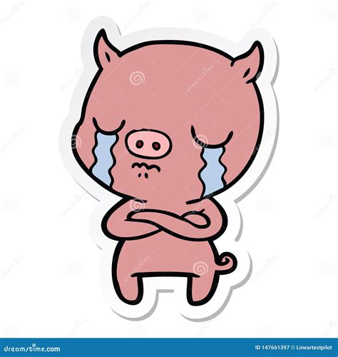 Pegatina De Un Cerdo De Caricatura Llorando Ilustraci N Del Vector