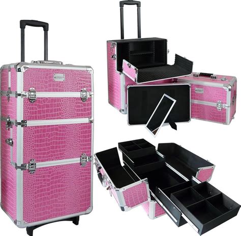 Makeup Trolley In Croco Roze Met Spiegel Nagel Trolley