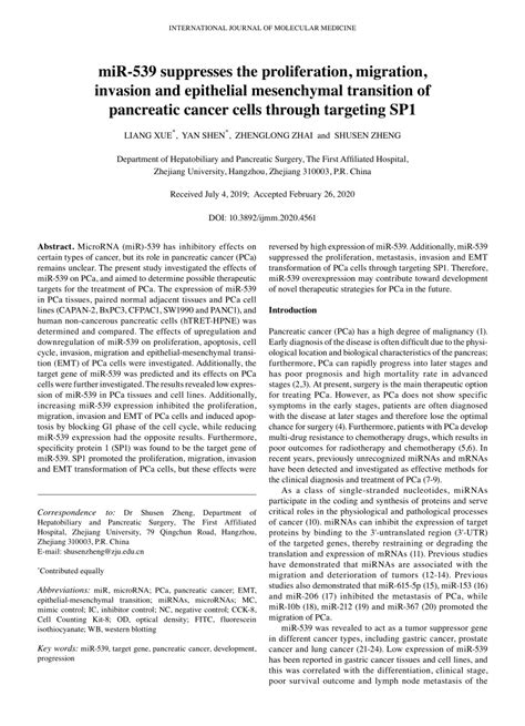 PDF MiR 539 Suppresses The Proliferation Migration Invasion And