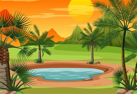 Scene With Small Pond In The Field 7141493 Vector Art At Vecteezy