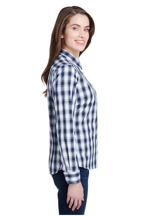 Womens Mulligan Check Long Sleeve Cotton Shirt White Navy