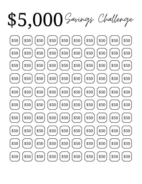 5000 Savings Challenge Chart Money Saving Printable Etsy