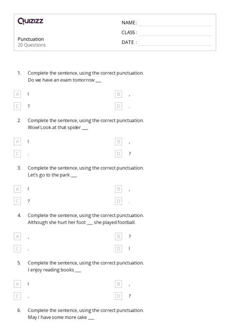 Punctuation Worksheets For Th Class On Quizizz Free Printable