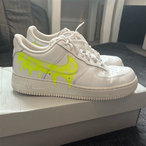 Nike Air Force 1 in white. Neon yellow LV print.... - Depop