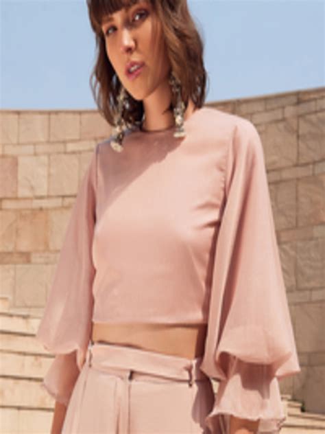 Buy Faballey Siddarth Ttytler X Peach Coloured Flared Sleeves Crop