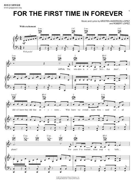 For The First Time In Forever Sheet Music Piano Score Free Pdf