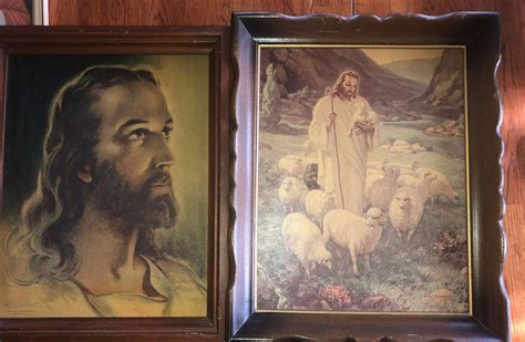 Vintage Jesus Head And Jesus Good Shepard Warner Sallman 1941 Framed