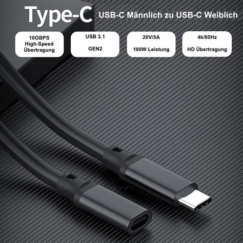 Usb C Verl Ngerung Kabel C Stecker C Buchse M Type C Kabel Schnell