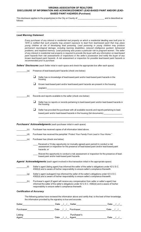 Lead Paint Disclosure Forms All States Templatelab