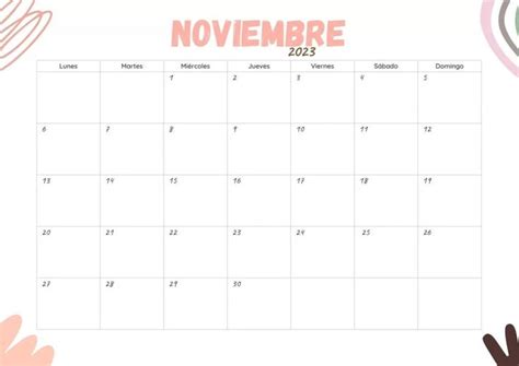 Calendario 2023 Imprimible Noviembre