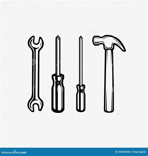 Mechanic Tools Vector Set Wrench Skrewdriver Hammer Vector Art