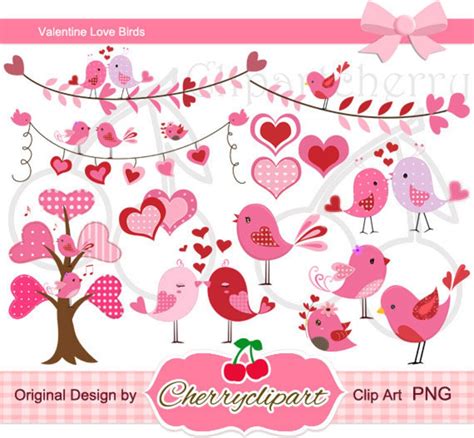 Valentine Love Birds Digital Clipart Set For-personal and Commercial ...