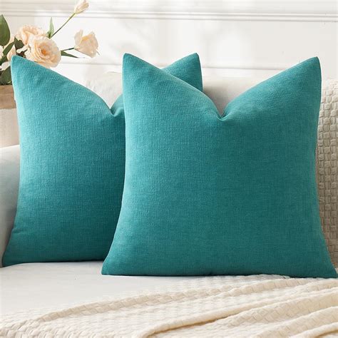 Miulee Teal Couch Pillow Covers 18x18 Inch Set Of 2 Soft