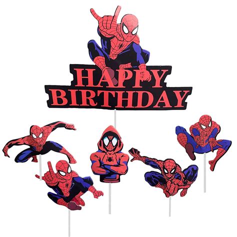 Buy Highland 6 Pc Spiderman Cake Toppers For Spiderman Birthday Decorations Spiderman Happy