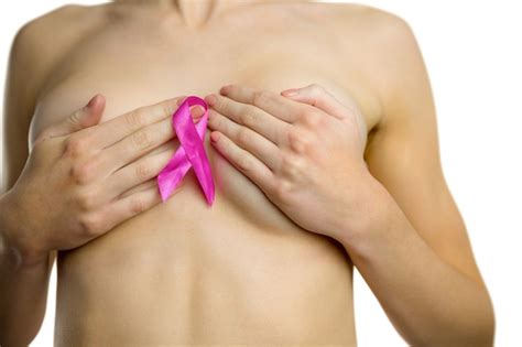 Premium Photo Nude Woman With Breast Cancer Ribbon
