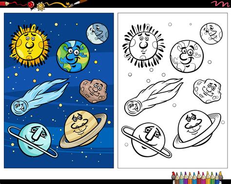 desenho de planetas de desenhos animados e orbes no espaço para colorir ...