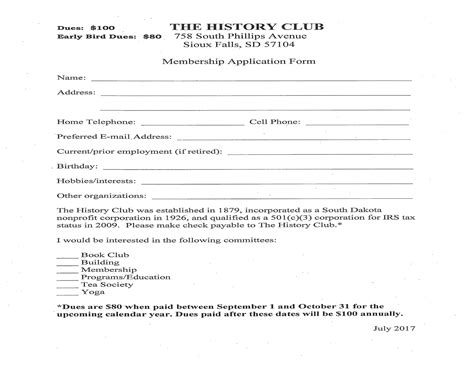 Membership Form – History Club of Sioux Falls