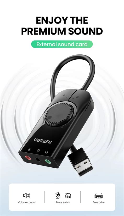 UGREEN Sound Card USB Audio Interface External 3 5mm Microphone Audio