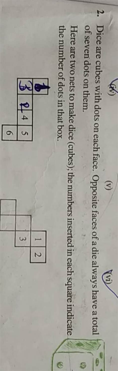 Iv V Vi 2 Dice Are Cubes With Dots On Each Face Opposite Faces Of