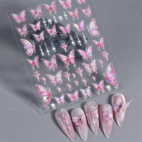 Nail Decoration Pink Butterfly Nail Art Sticker D Hologram Butterfly