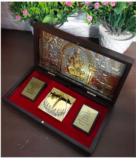 Gold Plated Laxmi Ji Photto Frame With Charan Pauka In Box For Home