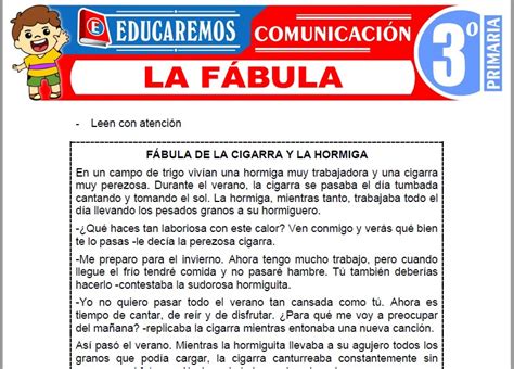 La F Bula Para Tercero De Primaria Fichas Gratis