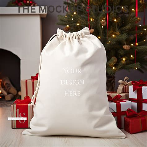 Santa Sack Mockup Natural Gift Bag Drawstring Mock Up Christmas Mockup