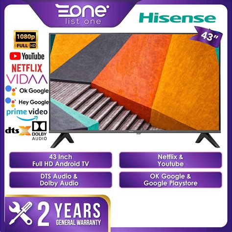 Hisense 43 Inch Bezel Less Full HD Android TV 43A4200G OK Google