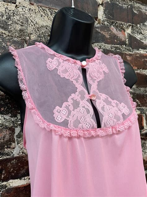 S Bubblegum Pink Nightgown With Sheer Lace Ruffl Gem