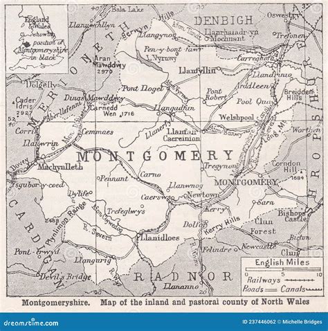 Vintage Map Of Montgomeryshire 1930s Editorial Image | CartoonDealer.com #237446062