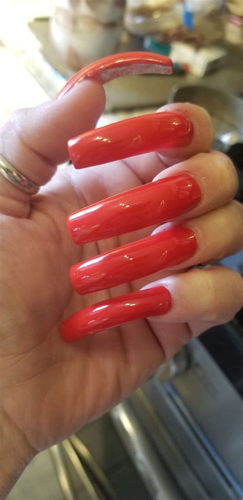 Pretty Acrylic Nails Long Acrylic Nails French Tip Toes Long Red Nails Curved Nails