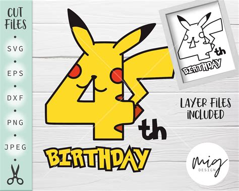 4th Birthday Pikachu Svg 4th Birthday Pokemon Svg Four Etsy