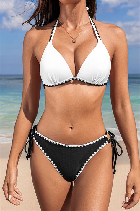 Contrast Push Up Bikini Top Cheeky Bottoms Set Flirty Contrast Style Cupshe