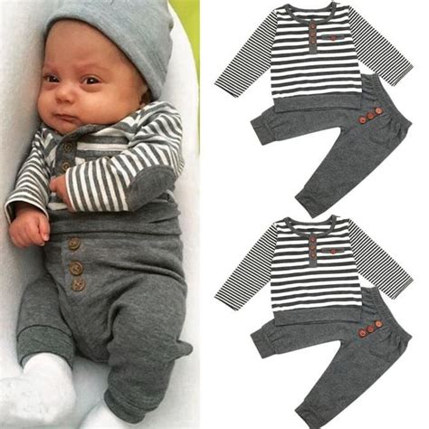 Nouveau né bébé garçons manches longues à rayures Hauts Pantalons