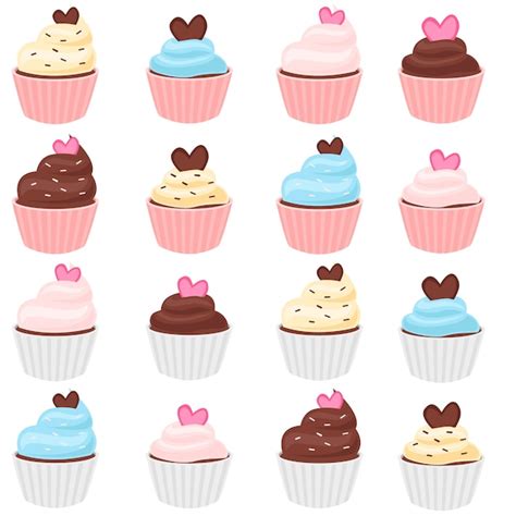 Set Von Cupcakes Premium Vektor