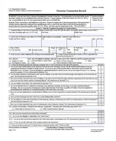 Free Sample Firearm Transfer Forms In Pdf Ms Word