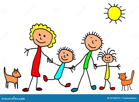 Kids Drawing - Happy Family Stock Illustration - Image: 50782873