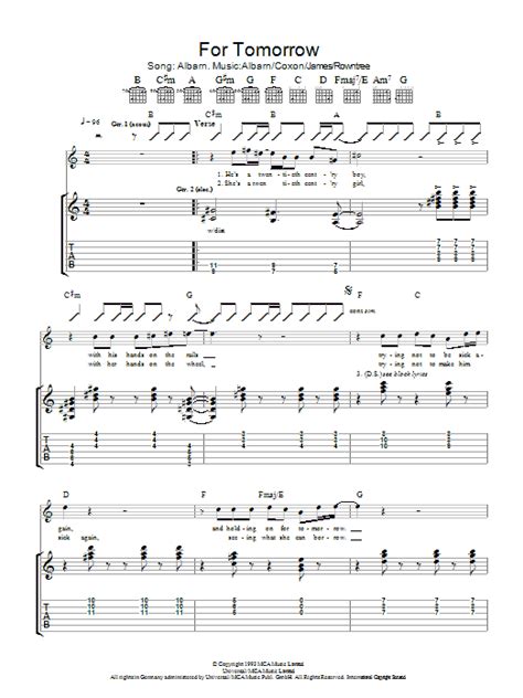 For Tomorrow By Blur Guitar Tab Guitar Instructor