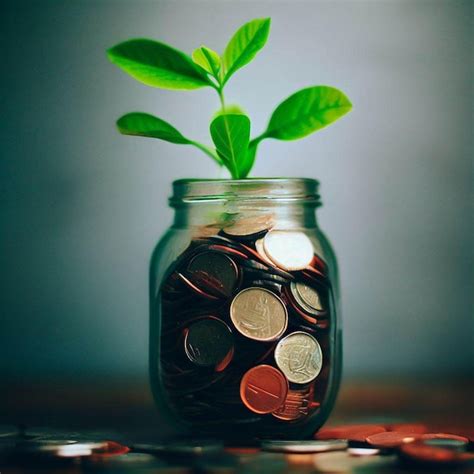 Un tarro de monedas con una planta que crece fuera de él Foto Premium