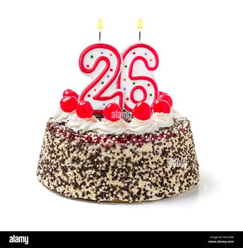 Birthday cake with burning candle number 26 Stock Photo - Alamy