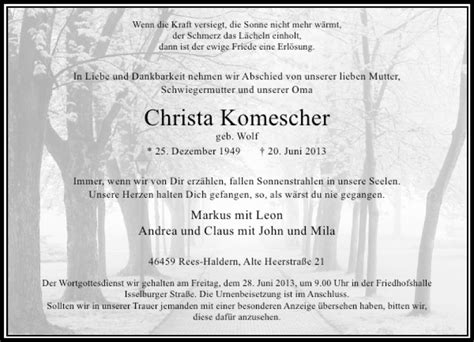 Alle Traueranzeigen für Christa Komescher trauer rp online de