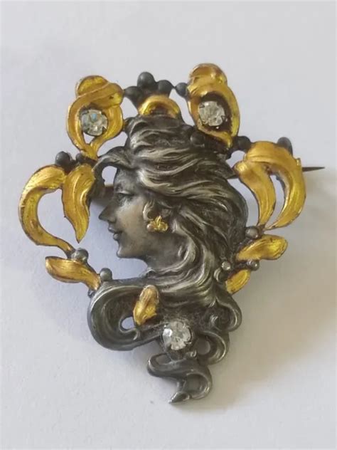 Ancienne Broche Art Nouveau M Tal Argent Dor Femme Aux Cerises