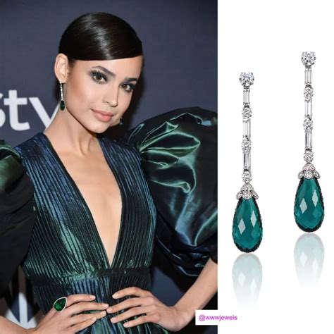 Sofia Carson Paired Her Huge Pear Shaped Emerald And Diamond Ring From