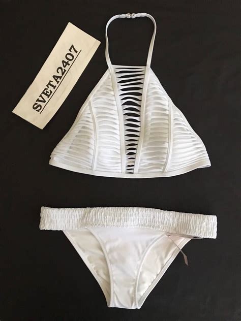 Victoria S Secret Bikini White High Neck Strappy Halter Smoked Band