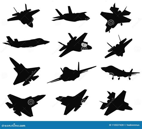 12 Military Aircrafts Set Stock Vector Illustration Of Silhouette